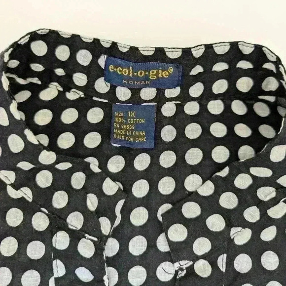 Ecologie Black And White Polka Dot Cotton Shirt Size 1X 3/4 Sleeves. - Picture 3 of 9